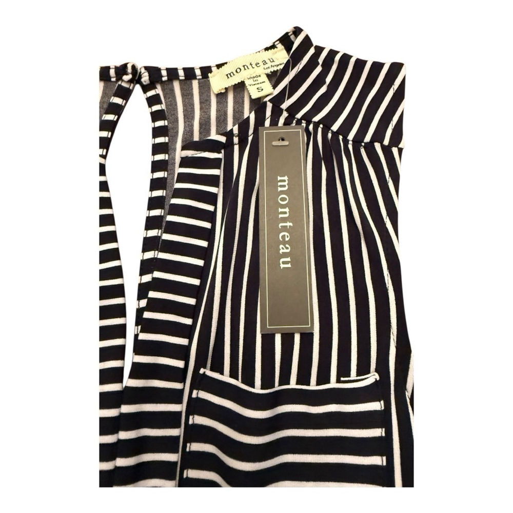 NWT Women's Monteau Navy & White Striped Tie Waist Sleeveless Jumpsuit S - Picture 10 of 14